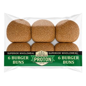 PROTON Wholemeal Brown Burger Buns 6s