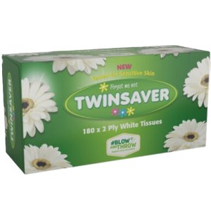 TWINSAVER 2Ply White Facial Tissues 180's Box